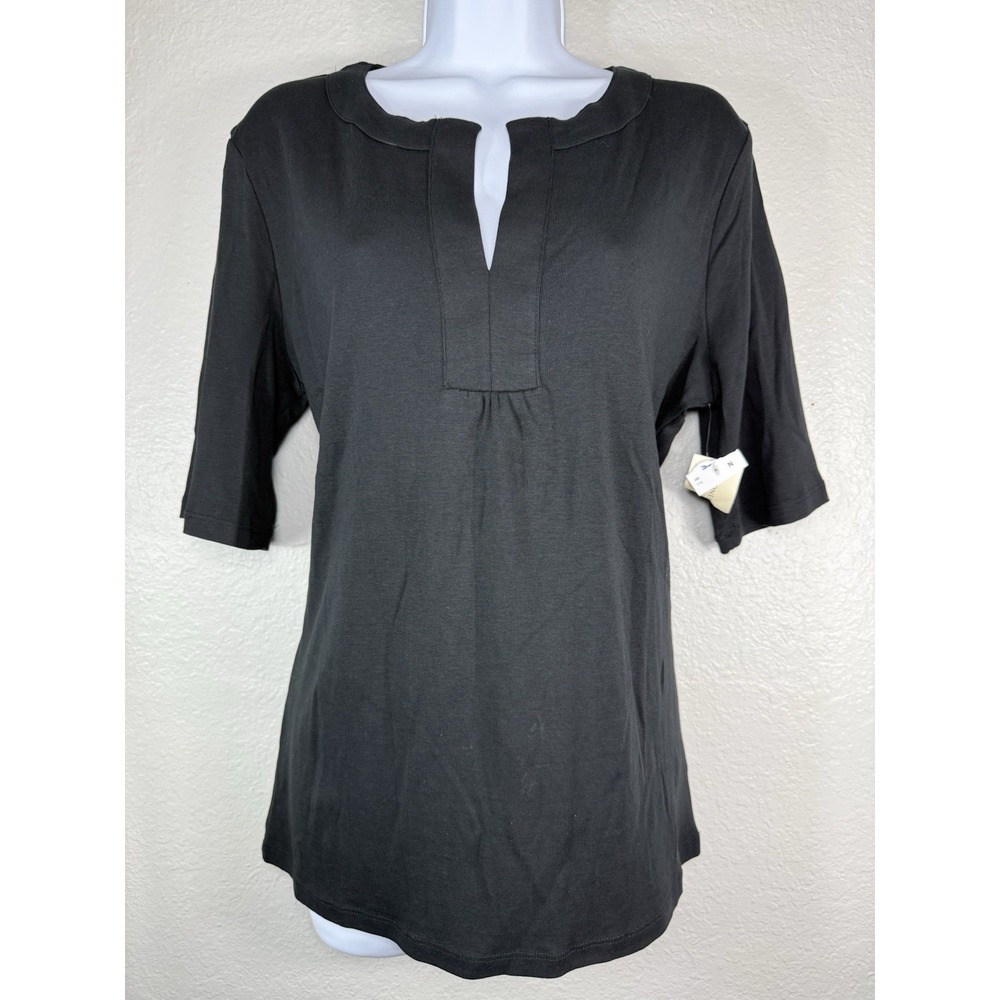 Jones New York solid black top Women's Size XL split crew neck 3/4 Sleeve Blouse